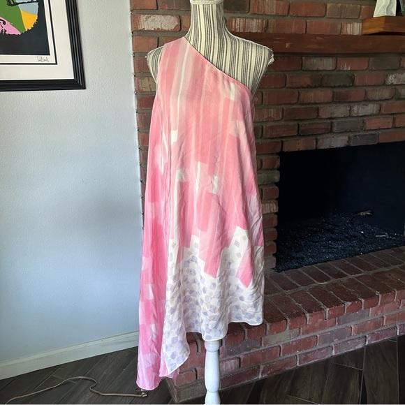 NWT Anthropologie Maeve Avalonne One Shoulder Silk Dress in Rose Pink Sz 6 - Picture 2 of 9